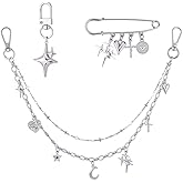 BEAMARKER 1 Box 3Pcs Bag Charm Chain Moon Star Keychain with Swivel Clasp Celestial Pendants Bag Purse Decor Heart Cross Silver Brooch Pin for Clutch Handbag Backpack Wallet Car Keys Jewelry Crafts