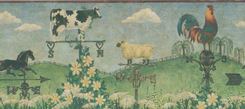 Brewster Home Fashions 418B235 Borders and More Farm Animal Compass Vane Wall Border, 9-Inch by 180-Inch