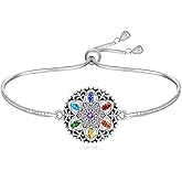 Jewlikee Mandala 7 Chakra Bracelets for Women 7 Chakra Lotus Flower Bracelet Sterling Silver Yoga Gifts Mandala Jewelry
