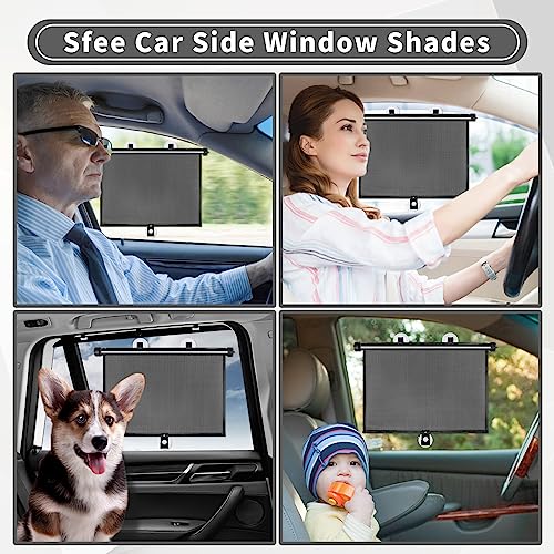 Sfee Car Window Shade for Side Windows, 2 Pack Sun Shade Retractable for Car Blocks Heat and UV Rays Glare Protection Roller Sunshade Visor for Baby, Kids, Pets, Passengers
