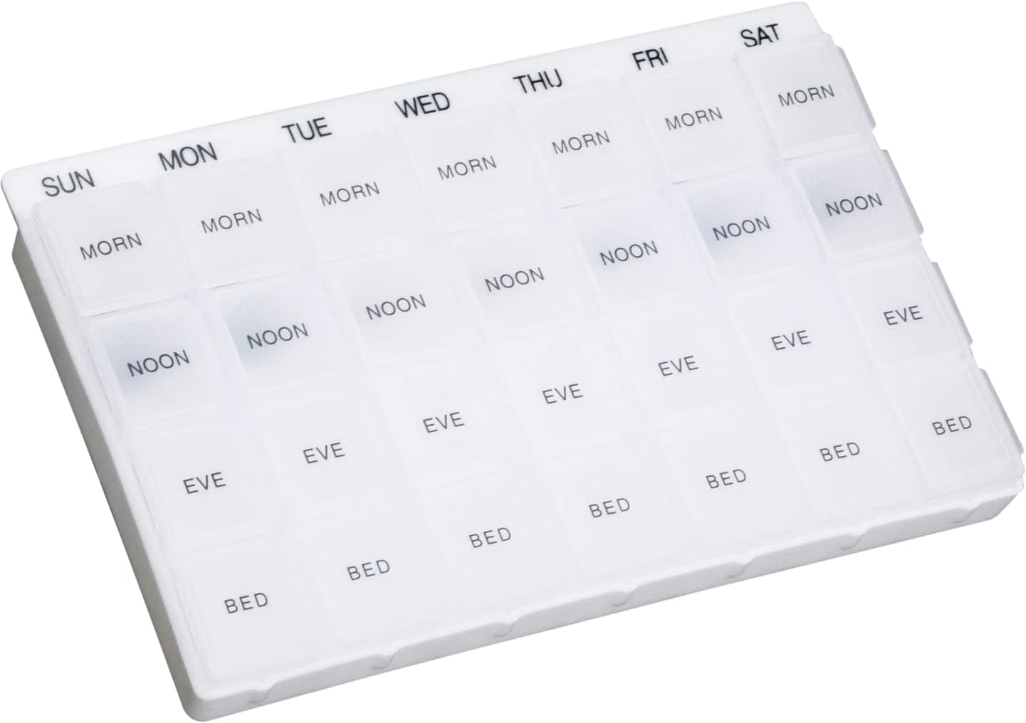 Week Day Multi Pill Dispenser. Ideal for People who take Large Numbers of Tablets Throughout the Day at Regular Intervals.