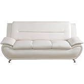 MEEJRQN White Faux Leather 3 Seater Living Room Sofa | Solid Wood Frame, 500 lbs Weight Capacity, High-Density Sponge, Curved Modern Design, Water-Proof Upholstery