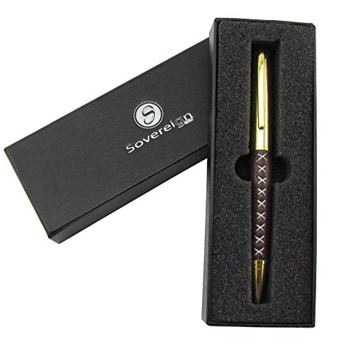 Ballpoint Pen for Men and Women - Stylish Faux Leather and Gold Smooth Flowing Blue Non Smudge Ink and Light To Hold - Lovely Presentation Box