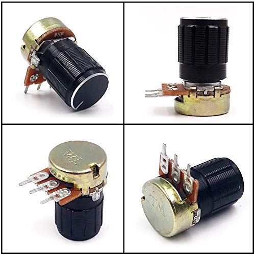 Seloky 25 PCS B10K 10K Ohm Knurled Shaft Linear Rotary Taper Potentiometer with Black Knob(WH148) Kit