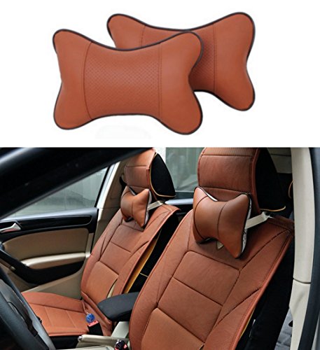 Icegirl 2pcs Universal Leather Car Seat Pillow Breathable Car Auto Head Neck Rest Cushion Headrest Pillow Pad