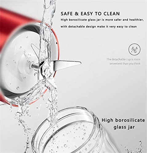BonNoces Portable Personal Blender, USB Rechargeable Glass Juicer Cup, Six Blades in 3D, 400ml with Travel Lid Small Fruit Blender for Shakes and Smoothies