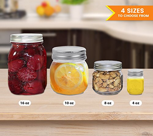 Golden Spoon Mason Jars, With Regular Lids, and Lids for Drinking, Dishwasher Safe, BPA Free, (Set of 6) (10 oz)
