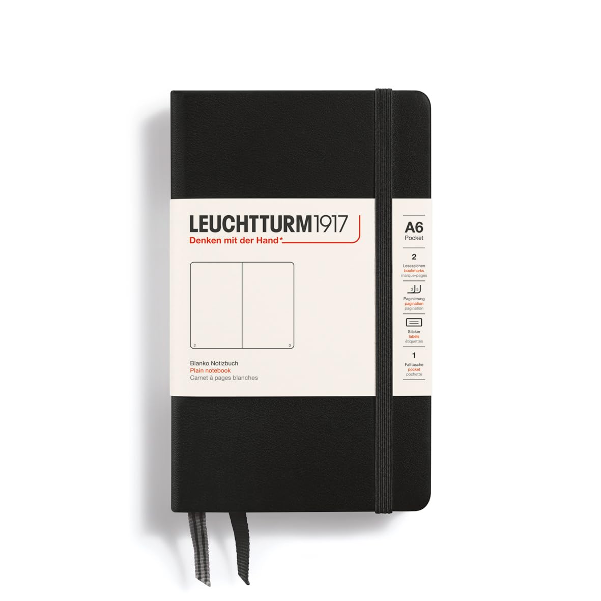 Leuchtturm 90mm x 150mm A6 Pocket Plain Notebook - Black