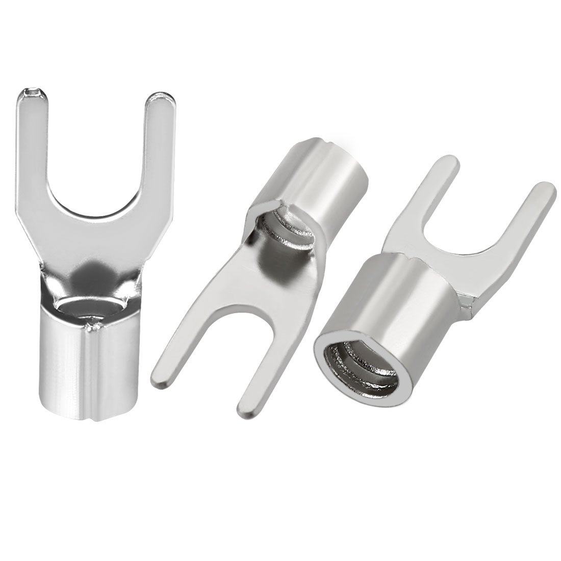 sourcing map 100x Fork Type Copper Non-Insulated Spade Terminals SNB5.5-5, 12-10 Wire Size, 10 Stud Size