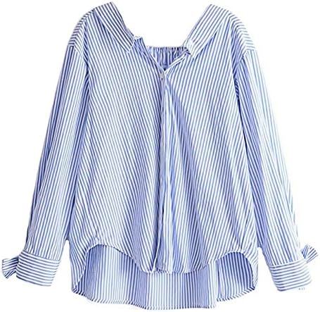 YANXH Women Spring Blouses Cuff Tie Stripe Loose T-Shirt Tops, Asian L (112CM)