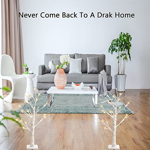 2Pack Lighted Birch Tree for Tabletop, 2FT Birch Christmas Tree with