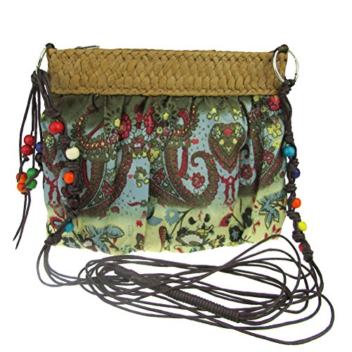 Donalworld Women Round Straw Pompom Shoulder Bag Corn Summer Woven Bags