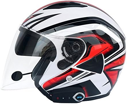 YRTK Motorcycle Helmet Dual Lens Bluetooth FM Half Helmets Adult's Outdoor BMX Cycling Motorbike Full-Face Helmet Offroad,White+Black-OneSize