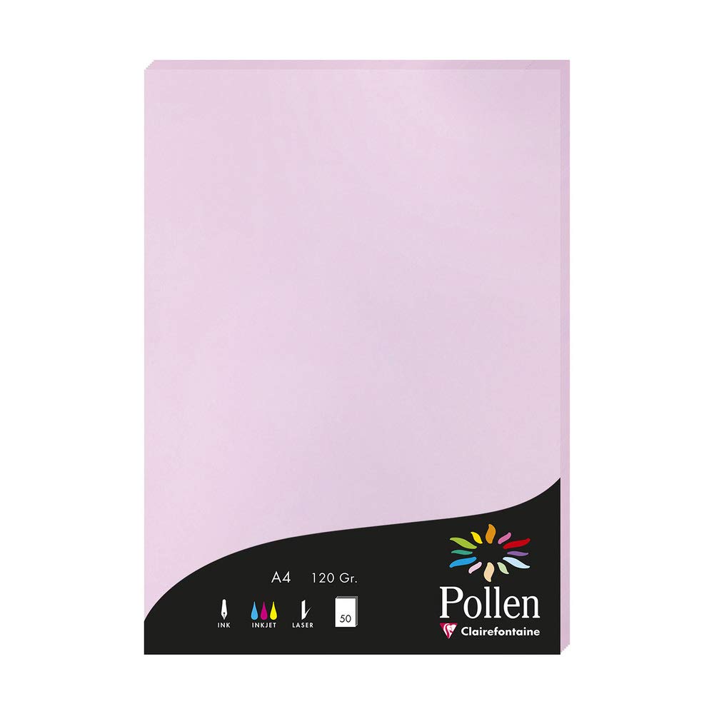 Clairefontaine 4252C Pack of 50 Sheets Format A4 (21x29,7cm) 120gsm colour Lilac Invitation Paper Events Correspondence Pollen Range Premium Smooth Paper