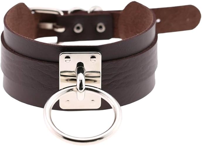 Amazon Comvip 欧米風 Puレザー メンズ レディース 首輪 チョーカー リング ベルト式 調節可能 パンク ファッション プレゼント タイプb ダークブラウン チョーカー 通販