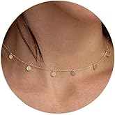 itianxi Dainty Beaded Choker Necklaces,14K Gold/Silver Plated Cute Tiny Delicate Coin/Satellite Chain Choker Necklaces for Women