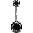 Incaton 14G Belly Button Ring Surgical Stainless Steel Round Cubic Zirconia Navel Barbell Belly Rings For Women 6/8/10/12mm
