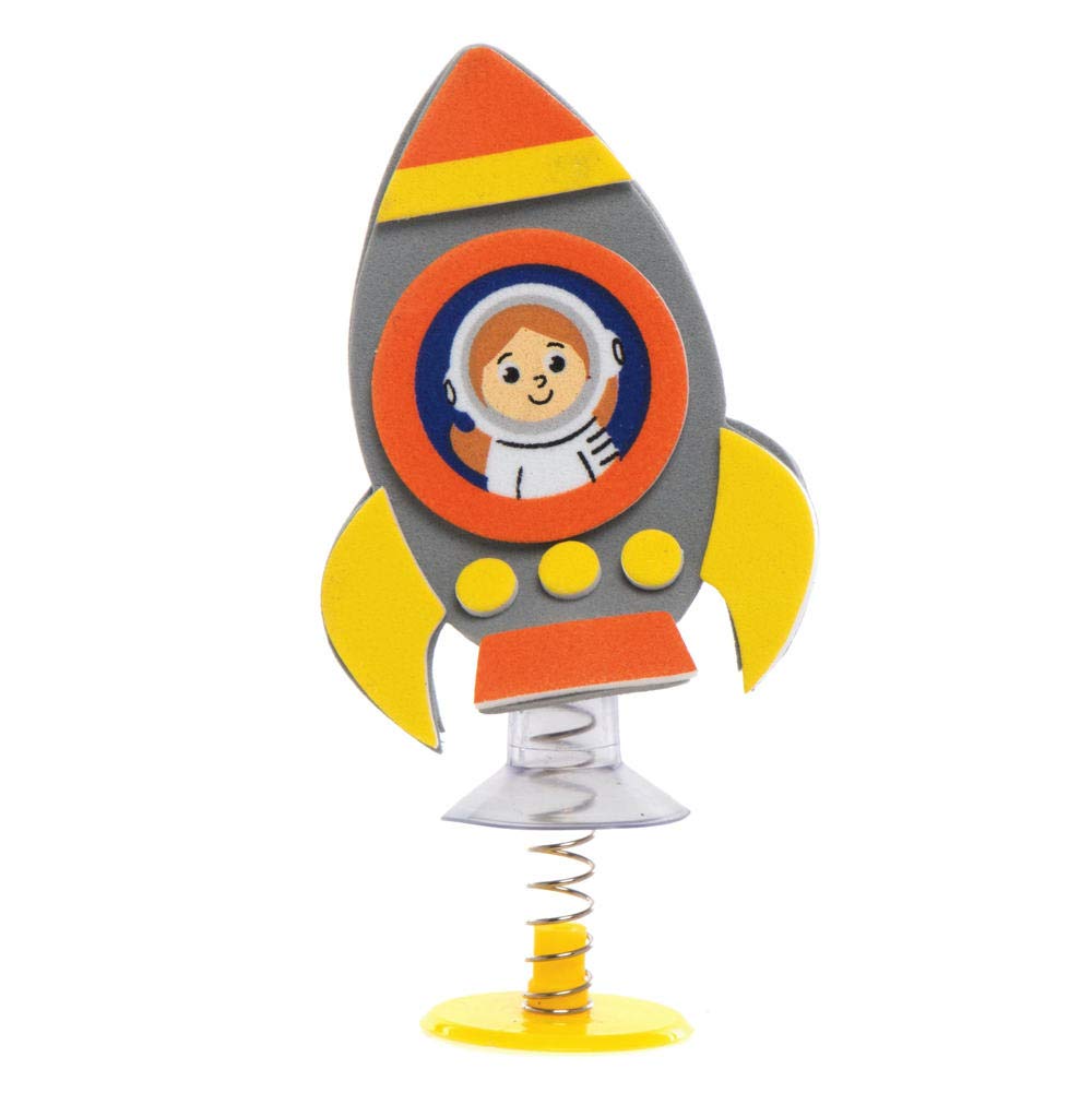 Baker Ross AX181 Space Rocket Jumping Toys - Pack of 8, Small Popping Toy Craft with Fun Spacemen Characters, Foam Sticker Art Toy - Image 4