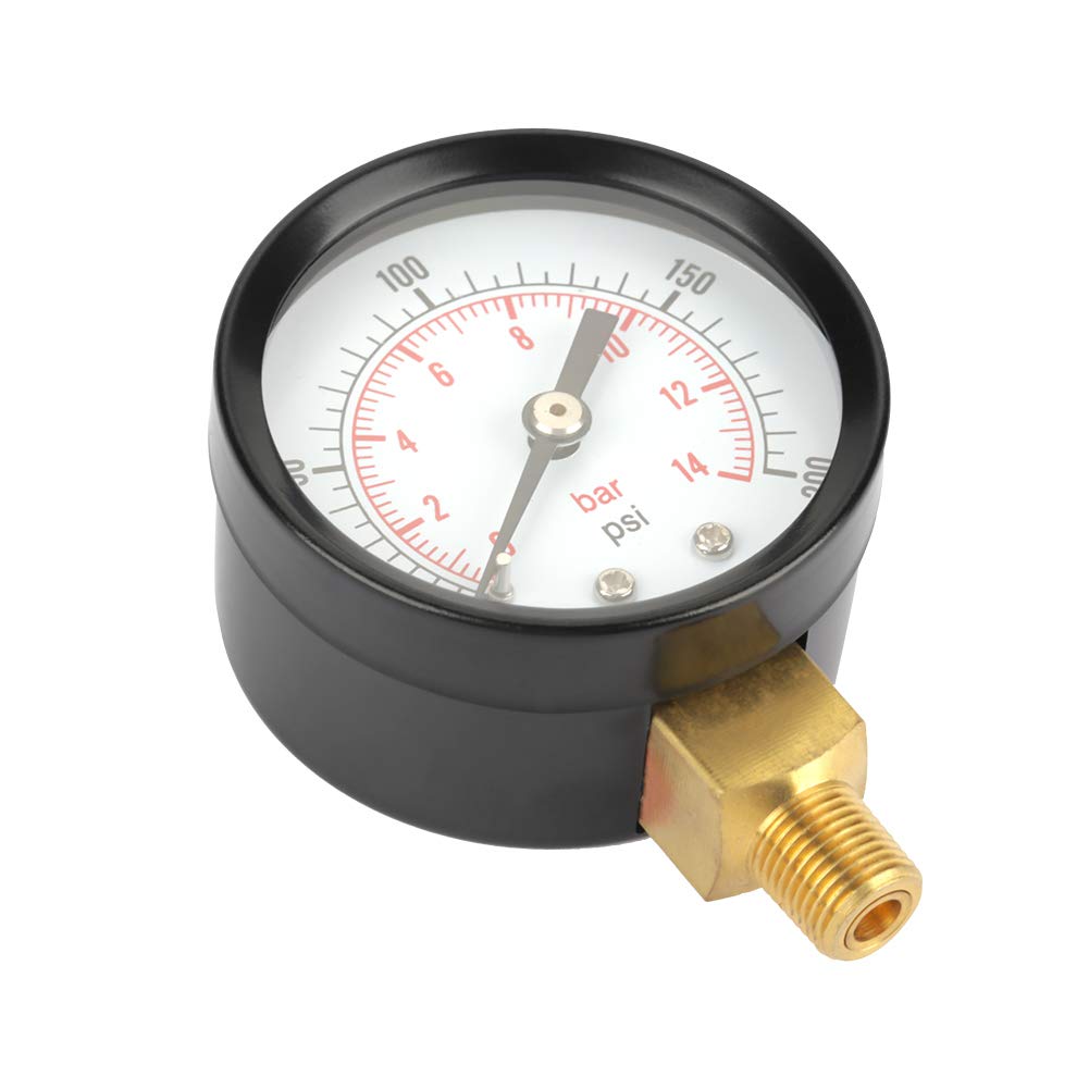 Yanmis Pressure Gauge Meter, 0-200psi / 0-14bar Dual Scale Metal Manometer, NPT 1/8" Thread Connection