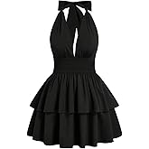 Floerns Women's Plus Size Cheetah Halter Short Dress Sleeveless Shirred Layered Ruffle Hem Y2k Going Out Mini Dresses