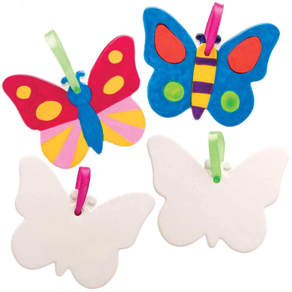 Baker Ross AT875 Butterfly Ceramic Decorations - Pack of 5, For Kids Arts and Crafts Projects, Green,Pink