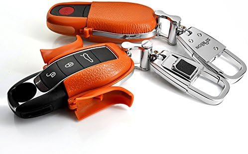 Orange Leather Layer in Hard Plastic Keyless Remote Entry Fob Case Cover for Porsche Macan Panamera Cayenne Boxster Cayman 911