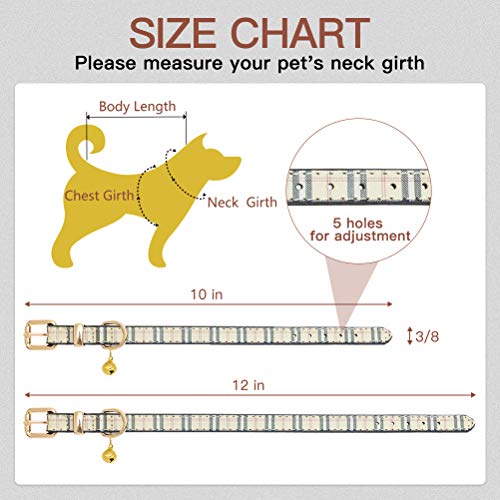 KOOLTAIL Soft Leather Puppy Dog Collar - Cute Plaid Dog Collars for Puppies & Cats - 3 Pack Durable PU Leather Collar with Bell for Pets Daily Wearing