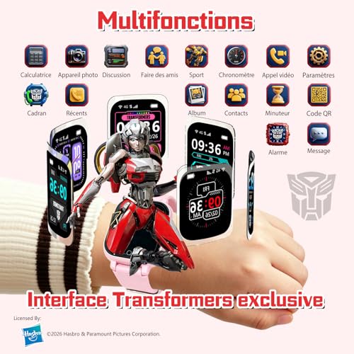 Transformers 4G Children's Smart Watch, Children's Phone Watch with GPS, Video Call/Voice Chat Fashion School Pedometer IP68 Waterproof Smartwatch for Boys Girls