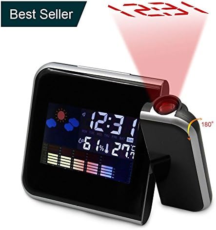 Rotating Projection Digital Alarm Clock with LED Backlight &amp; Snooze Display Temperature/Day/Date/Hygrometer/Humidity 12 Hour &amp; 24 Hours