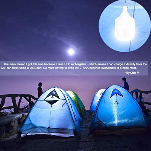 Camping Light LETOUR Dimmable LED Light Bulb 5 Lighting Modes USB Rechargeable Hanging Lights 4800 Lumen Portable Lantern Outdoor Light Bulb for Camping/Patio/Garden/BBQ