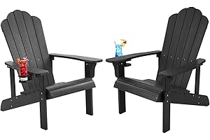 hOmeHua Adirondack Chair Set of 2, Adirondack Chair Weather Resistant with Cup Holder, Imitation Wood Stripes, Easy to Assemble, Outdoor Chair for Patio, Backyard Deck, Fire Pit - Black