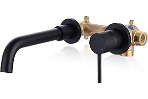 ARCORA Matte Black Wall Mount Bathroom Faucet, Single Handle Vessel Sink Faucet, Widespread Bathroom Faucet with Rough-in Val