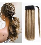 MSCOCO Ponytail Extension Human Hair Ponytail Extension Black to Chocolate Brown with Caramel Blo...