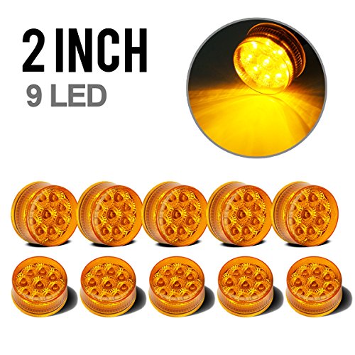 Partsam (10) Amber 9 LED Light Trailer 2″ Round,Clearance Marker Light, w Reflector,Sleeper Light