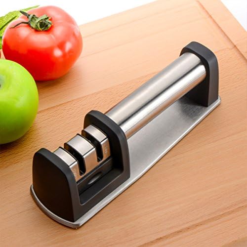 Knife Sharpener-2 Stage Diamond Coated Tungsten Steel and Ceramic System,Sharpens Dull Knives Quickly,Easy to Use for Kitchen and Outdoor
