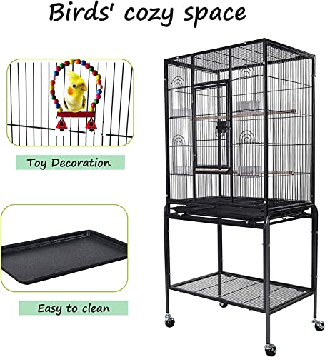 SKADE Large Bird Cage 134cm Wrought Iron Large Bird Flight Cage with Rolling Stand and Bottom Tray for Lovebirds Finches African Grey Parrot Cockatiel Parrotlet Conures