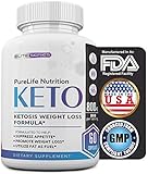 PureLife Keto Weight Loss Supplement: Fat Burner Pills, Extra Strength, Appetite Suppressant for Women and Men, Ketosis Weight Loss Pills, Carb Blocker for Ketogenic Diet (800mg BHB Potency)