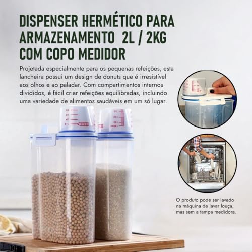 Kit 5 Unids Potes Herméticos 2 Litros Organizador Para Cozinha e Lavanderia