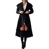 SAUKOLE Women's Winter Wool Trench Coat Wrap Large Collar High Low Jacket Outwear with Belt
