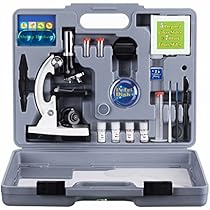 AMSCOPE-KIDS M30-ABS-KT2-W Microscope Kit with Metal Arm and Base, 6 Magnifications from 20x to 1200x, Includes 52-Piece Accessory Set and Case, Awarded The 2016 Top Pick of Microscopes For Beginners