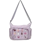 Canvas Ita Bag Crossbody Shoulder Bag Kawaii Purses and Handbags with Anime Pins Display