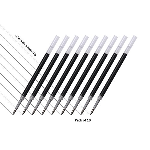Elzo Gel Pen Refills, Pack of 10 for Elzo 3 in 1 Capacitive Disc Stylus Gel Pens, Pack of 10, 0.5mm Metal Tip, Black Ink