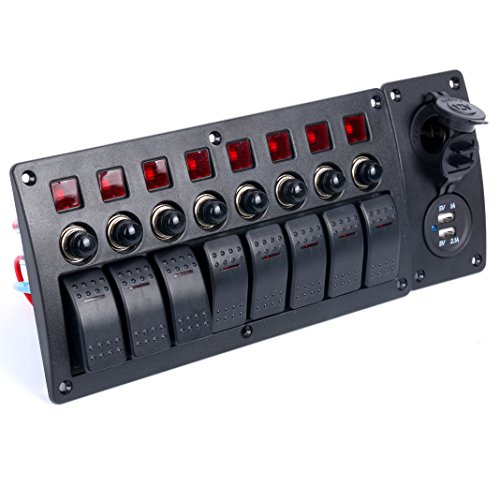 Amarinemade 8 Gang Red LED Indicators Rocker & Circuit Breaker