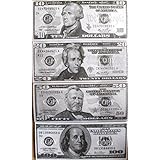 TheGag Set of 100-Jumbo Enlarged Oversized Replica Fake Play Money-ASSORTED DENOMINATIONS in Black and White-Single Sided Play Money.