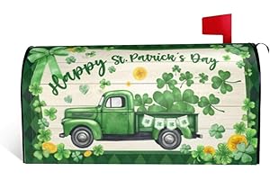 ADIKJXQH Happy St Patricks Day Mailbox Cover Standard 18 X 21 Inch Lucky Clover Truck Mailbox Cover Magnetic Waterproof Shamrock Post Wraps St Patricks Day Mailbox Cover for Outdoor Yard Spring Decorations