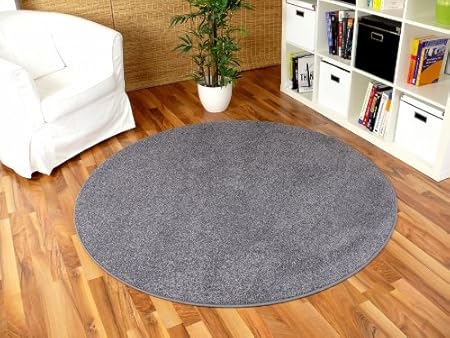 Hochflor Velours Teppich Triumph Grau Rund in 7 Größen