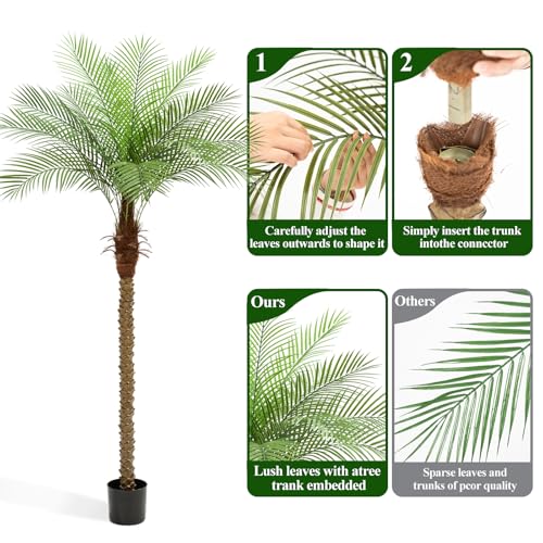 ZEEOZE 210 cm Artificial Palm Tree Phoenix High Artificial Palm Trees with 15 Adjustable Leaves Faux Phoenix Palm Trees for Outdoor Terrace, Swimming Pool, Home Office, Living Room, Garden (2 Pieces
