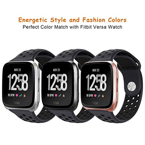 Lisin Replacement Silicone Band With Ventilation Holes Soft Silicone Sport Strap For Fitbit Versa (Gray)