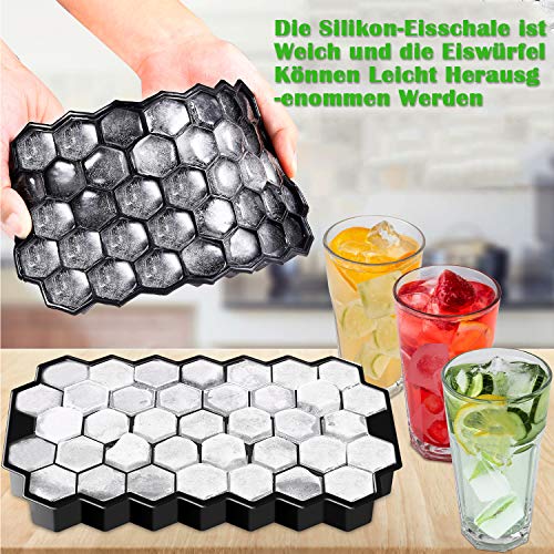 Eiskugelform, 3 Stück Set mit 1Quadratische 1Eiskugelform und 1Bienenwabe Eiswürfelformen Silikon, Ice Cube Tray für… – Bild 3