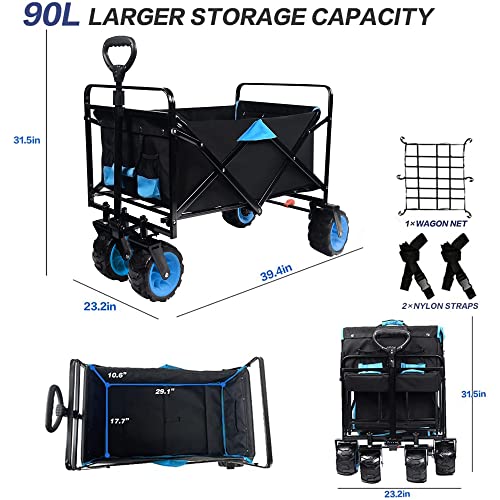 Collapsible Heavy Duty Folding Wagon Cart Utility Wagon All Terrain Beach Wheels Adjustable